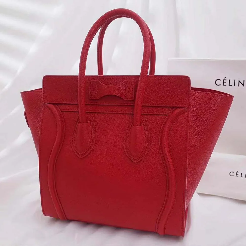 Celine Micro Luggage Handbag in Drummed Calfskin for Women in Red
