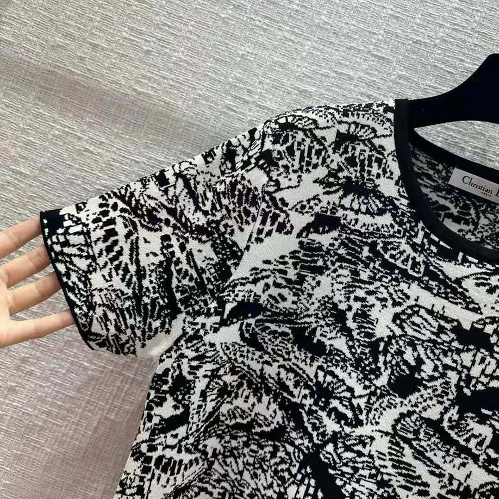 Dior Straight Dress Black and White Technical Jacquard with Allover Butterfly Motif for Women Dior Straight Dress Black and White Technical Jacquard with Allover Butterfly Motif for Women