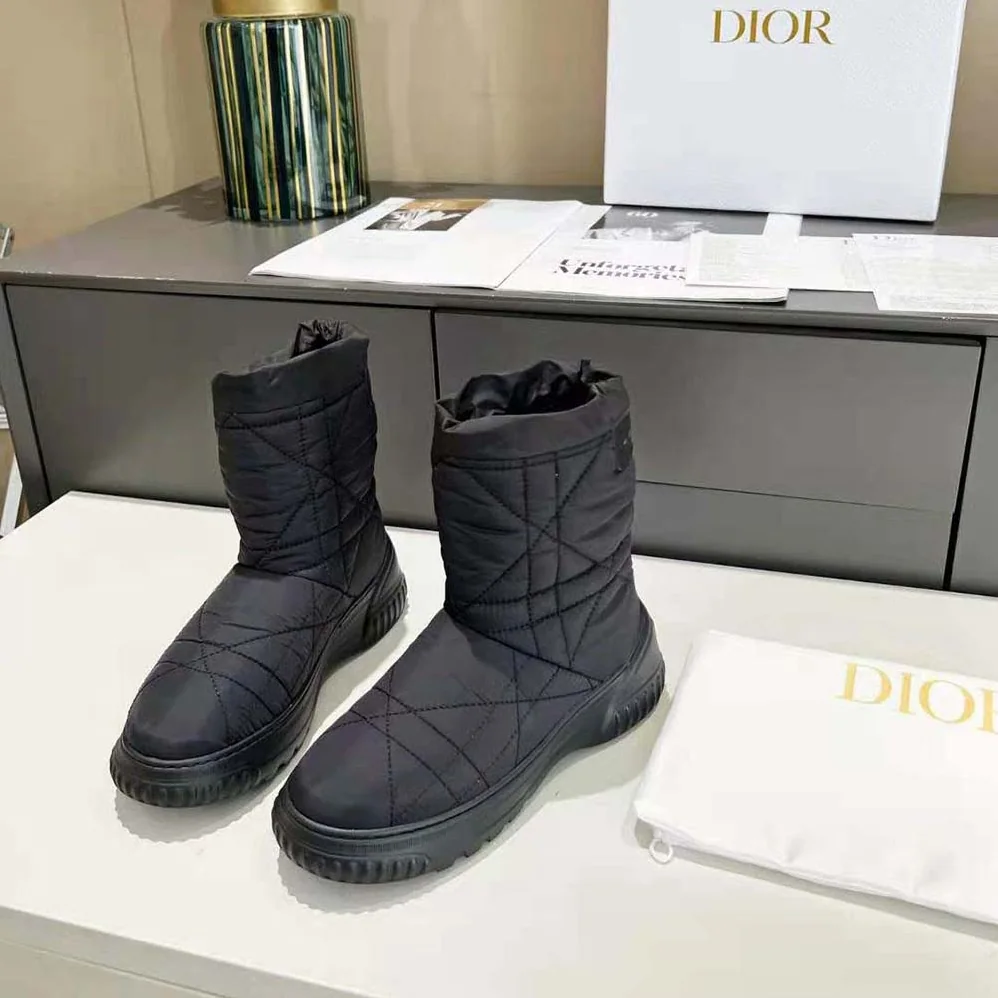 Dior Frost Ankle Boot Black Cannage Quilted Nylon and Shearling for Women