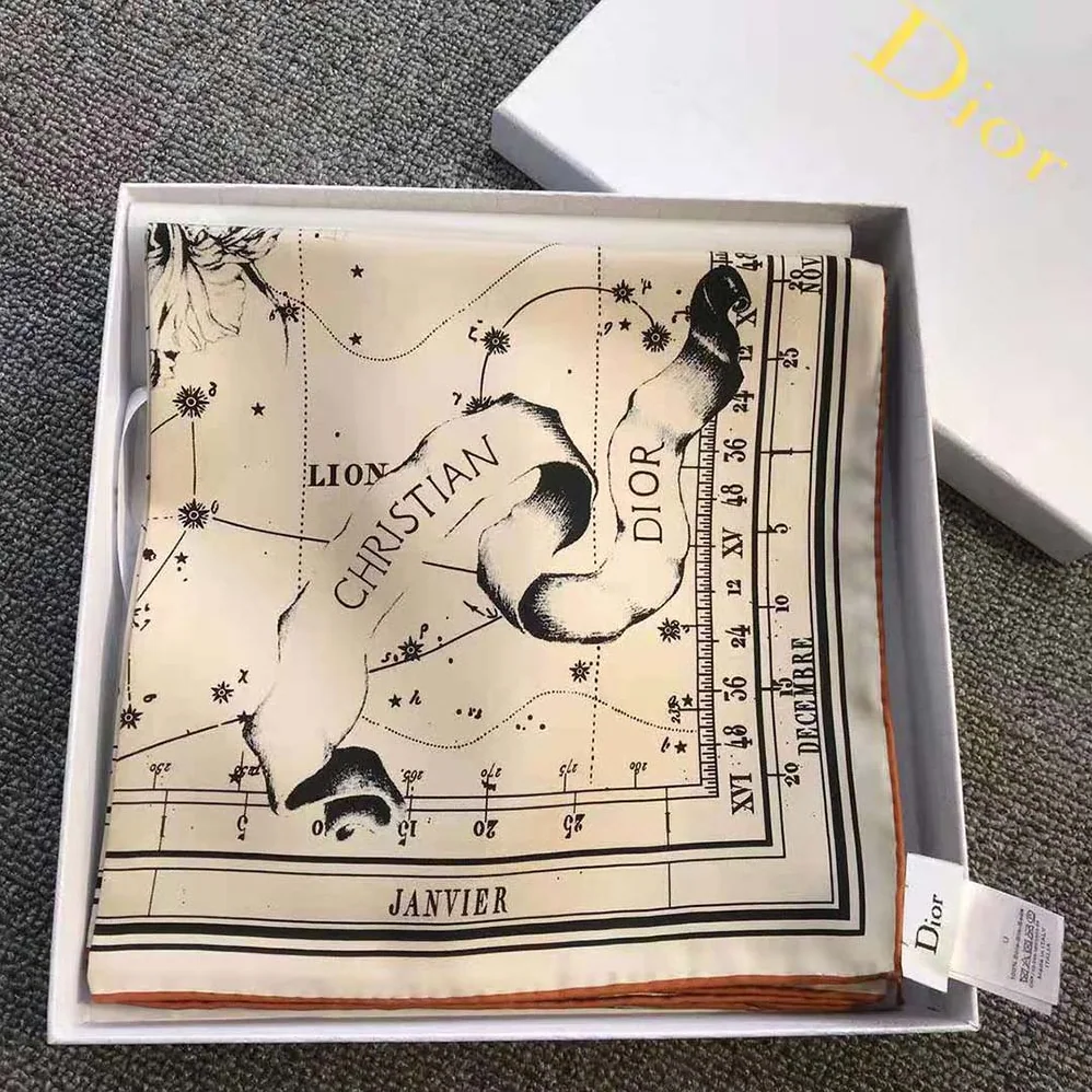 Dior Zodiac Square Scarf White and Black Silk Twill for Women