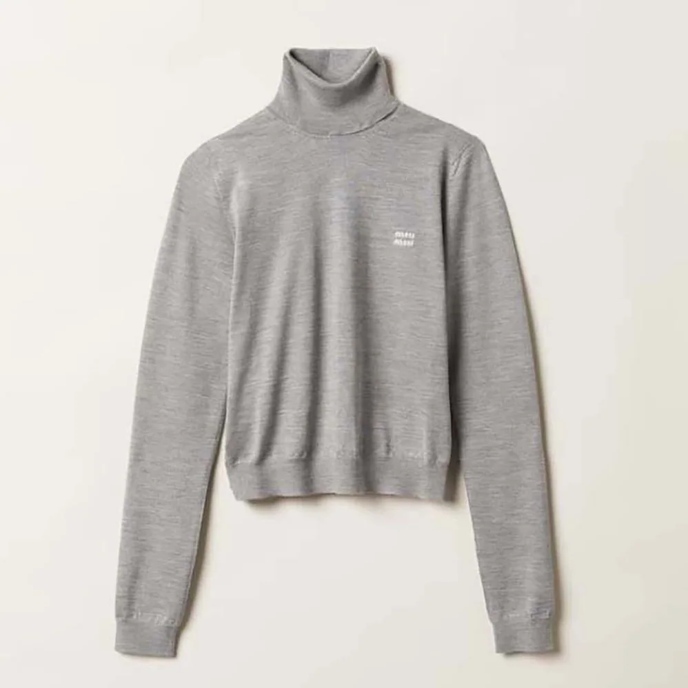 Miu Miu Cashmere and Silk Sweater with Intarsia Logo for Women