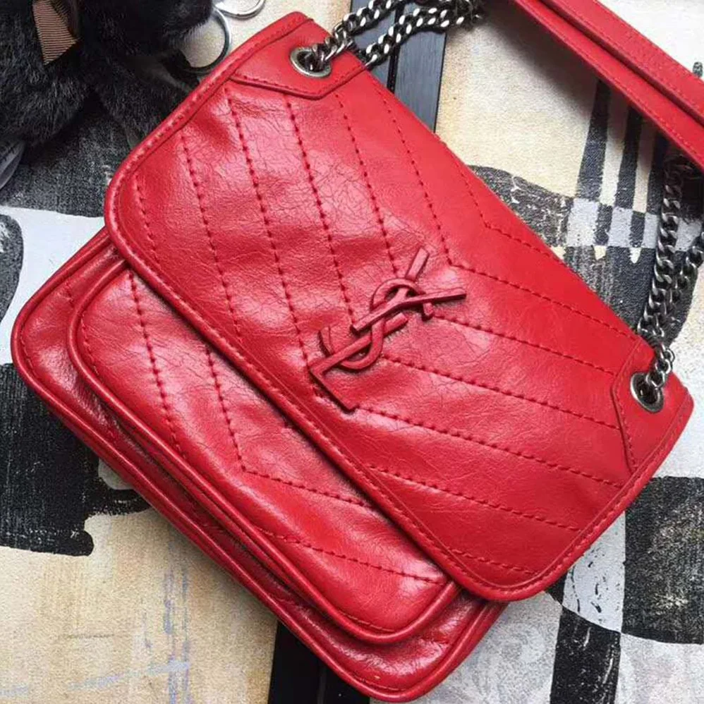 Saint Laurent YSL Niki Baby Crinkled Vintage Leather Bag for Women