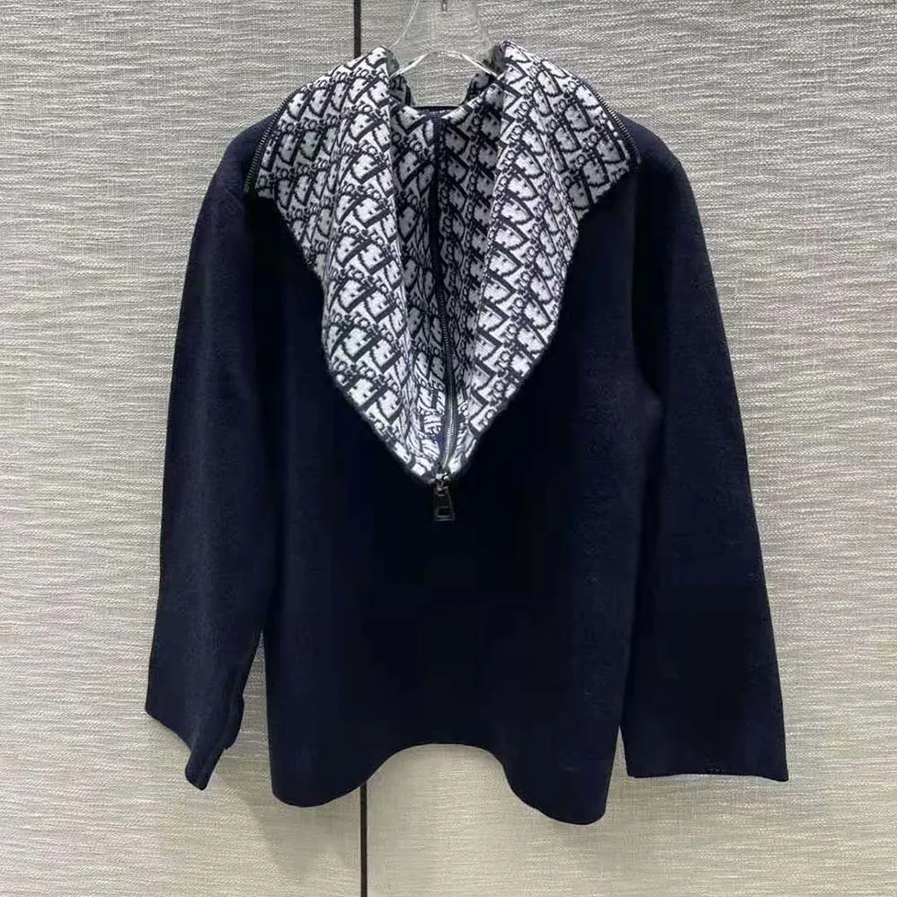 Dior Zipped-Hood Peacoat Navy Blue Double-Sided Wool and Silk with Dior Oblique Interior for Women Dior Zipped-Hood Peacoat Navy Blue Double-Sided Wool and Silk with Dior Oblique Interior for Women
