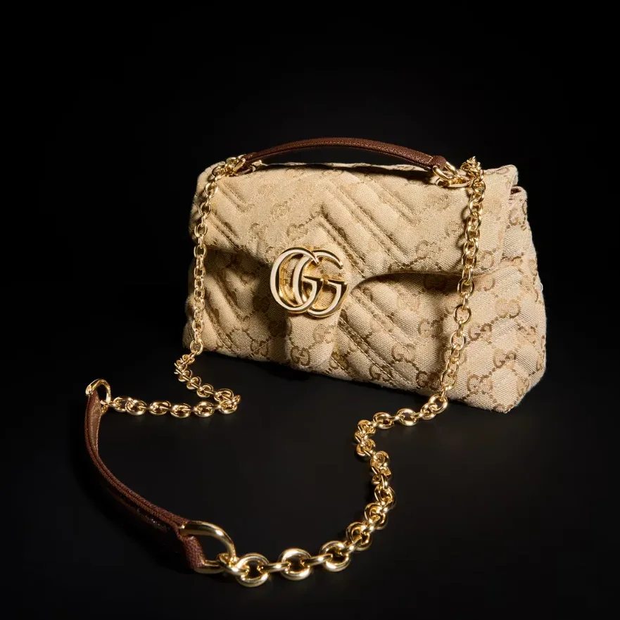 Gucci Marmont Small Shoulder Bag / Sand/ Dark Brown Gold Hardware