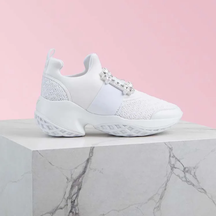 Roger Vivier Viv' Run Strass Buckle Sneakers for Women in White Roger Vivier Viv' Run Strass Buckle Sneakers for Women in White