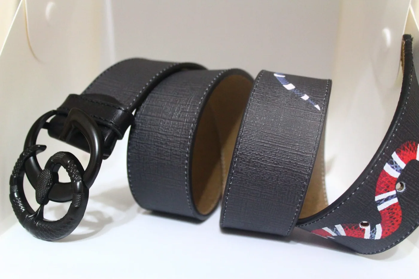 Black Buckle Snake Design Leather