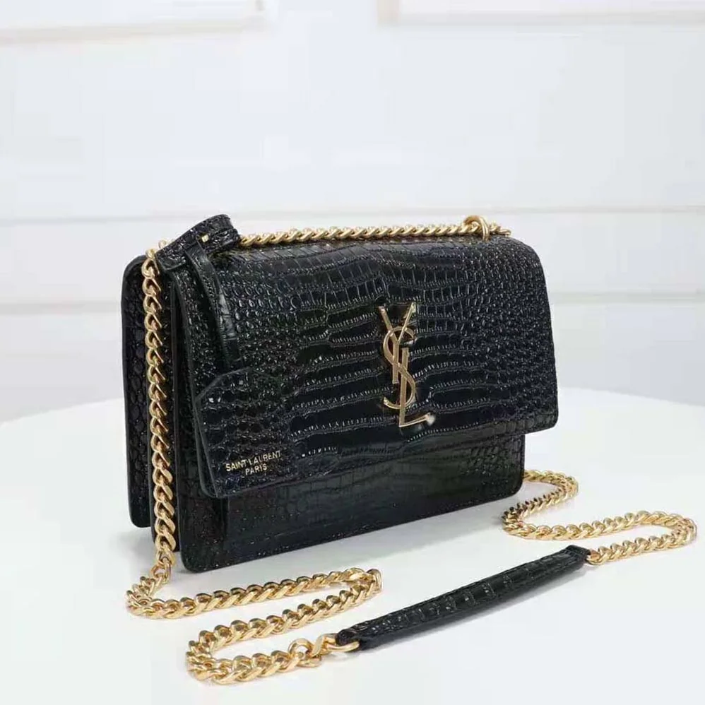 Saint Laurent YSL Sunset Medium in Crocodile for Women in Embossed Shiny Leather