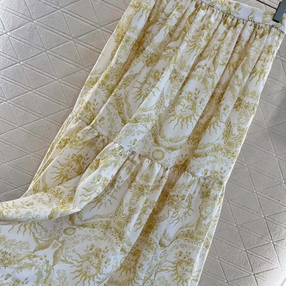 Dior Dioriviera Mid-Length Skirt White and Lemon Yellow Cotton Muslin for Women Dior Dioriviera Mid-Length Skirt White and Lemon Yellow Cotton Muslin for Women