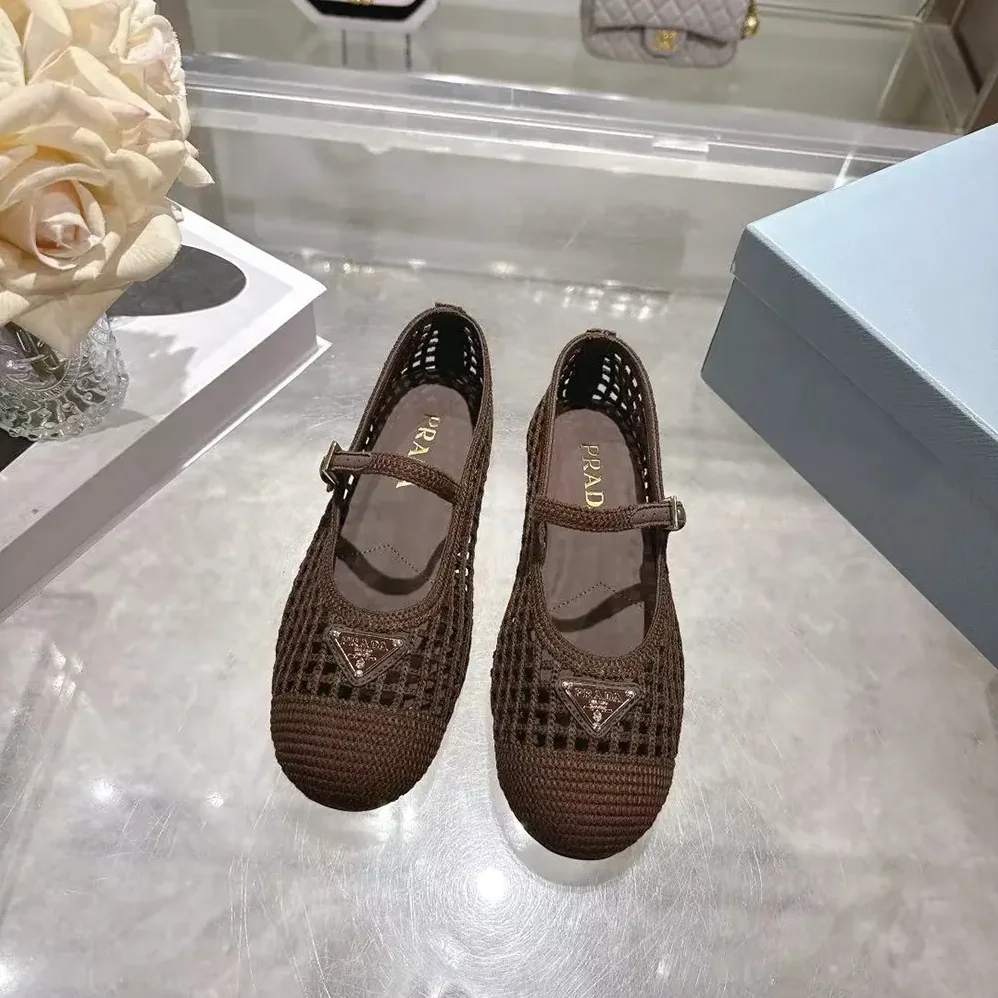 Prada Crochet Ballerinas for Women in Cocoa Brown Prada Crochet Ballerinas for Women in Cocoa Brown