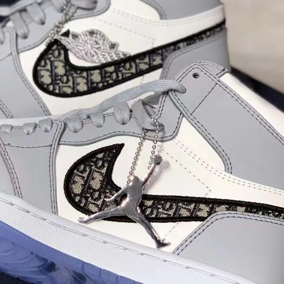 Dior Air Jordan 1 Low High-Top Sneaker Gray and White Smooth Calfskin for Men