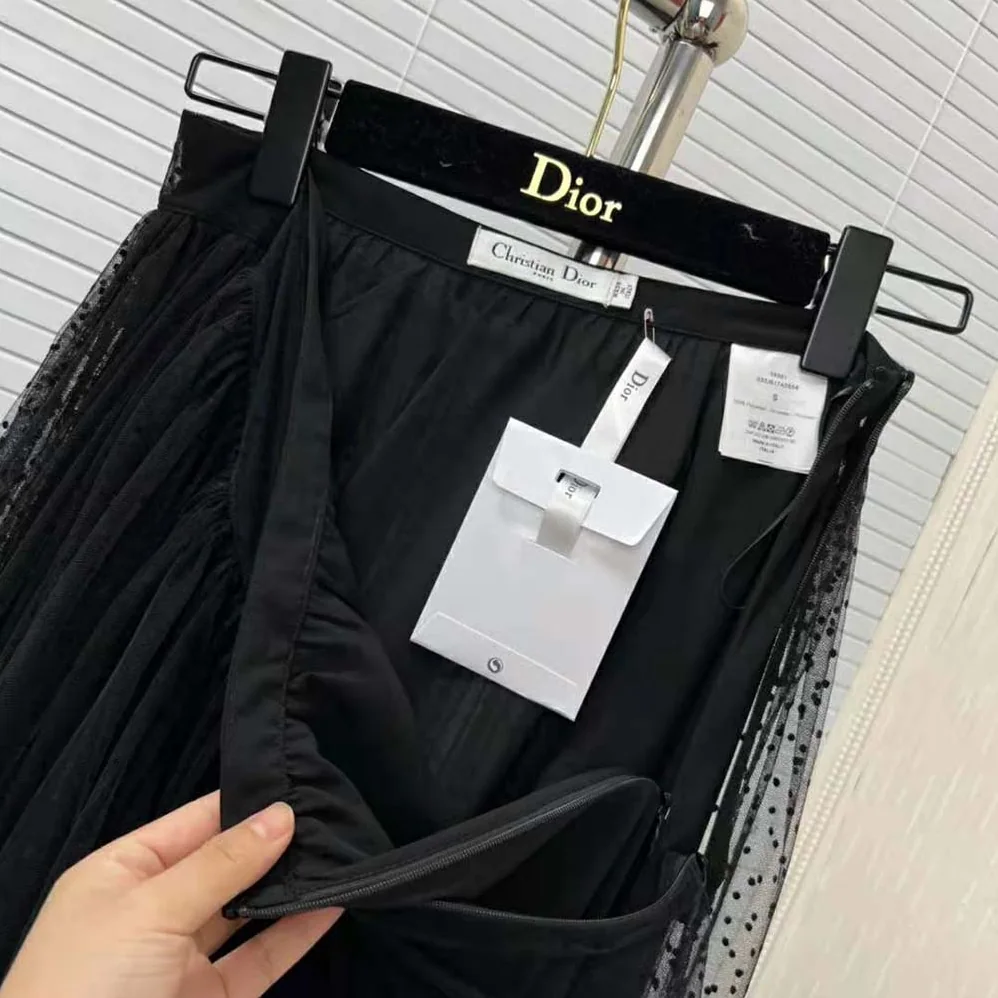 Dior Flared Mid-Length Skirt Black Plumetis Tulle for Women