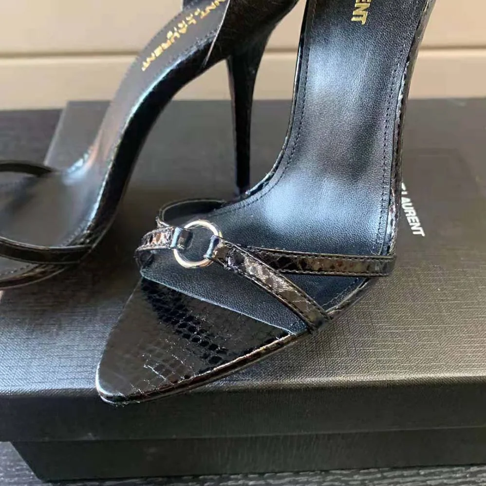 Saint Laurent YSL Satine Sandals in Lacquered Ayers for Women Saint Laurent YSL Satine Sandals in Lacquered Ayers for Women