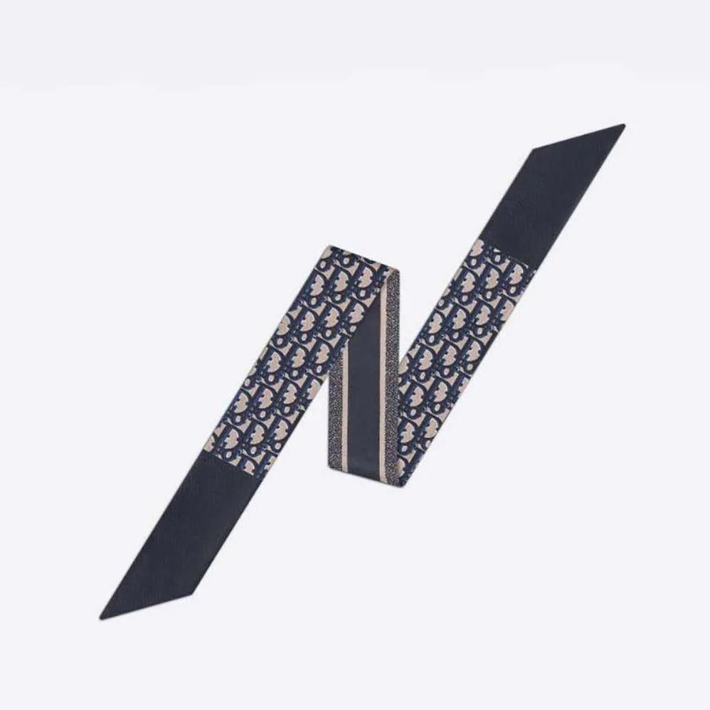 Dior Oblique Mitzah Scarf Navy Blue Silk Twill for Women