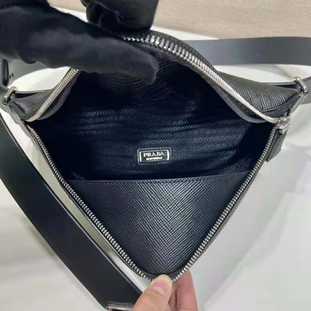 Prada Saffiano Leather Belt Bag for Unisex in Black