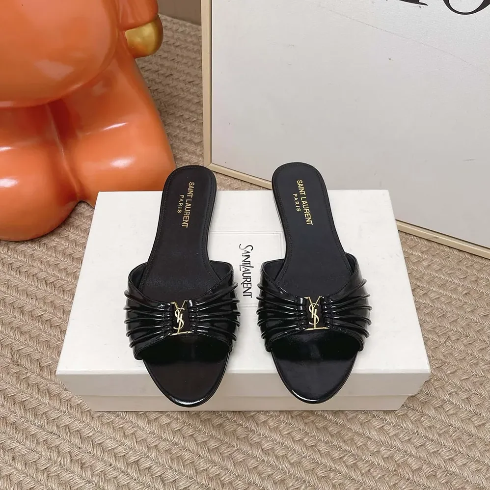 Saint Laurent YSL Babylone Slides In Smooth Leather Black for Women