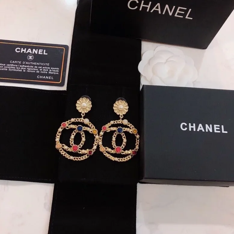 Chanel Douple C Small Chain Earrings Gold Tone