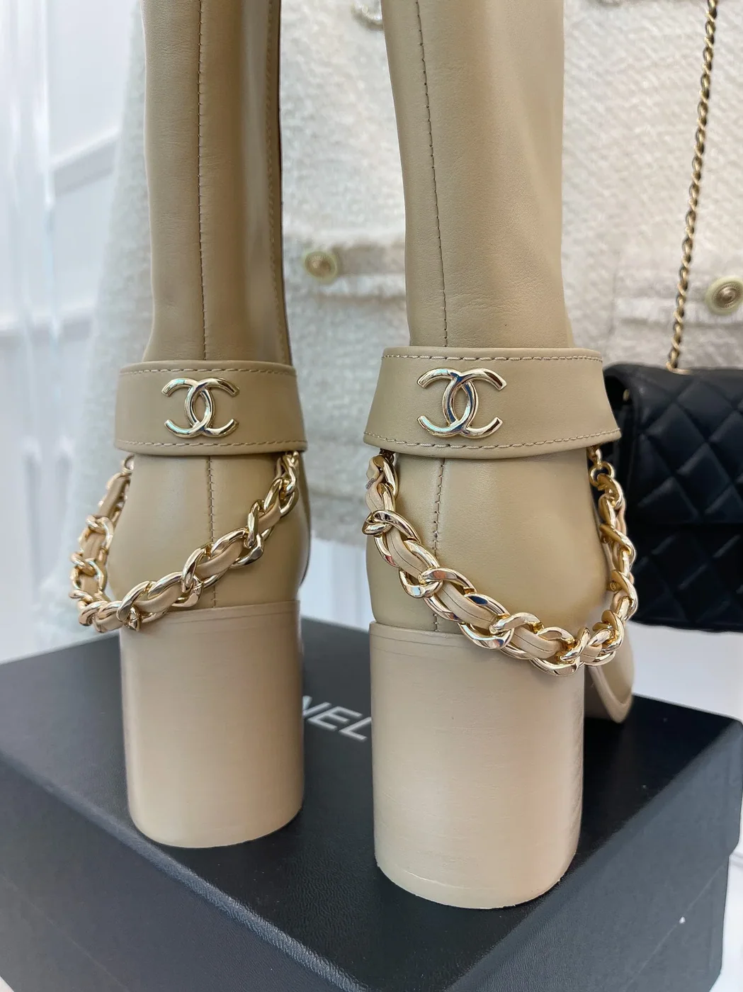 Chanel Lace in Up With Chain Beige / Chanel Lace in Up With Chain Beige /