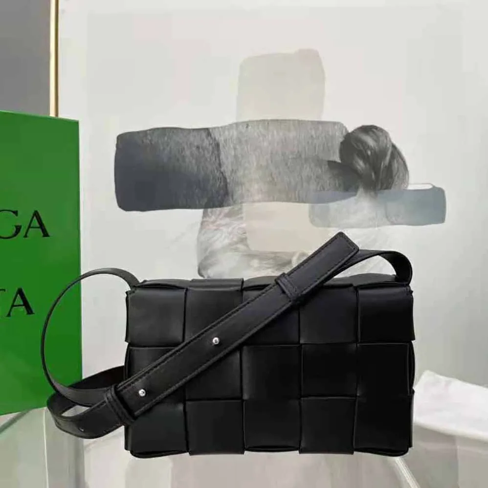 Bottega Veneta Cassette Intreccio Leather Cross-Body Bag for Women in Black