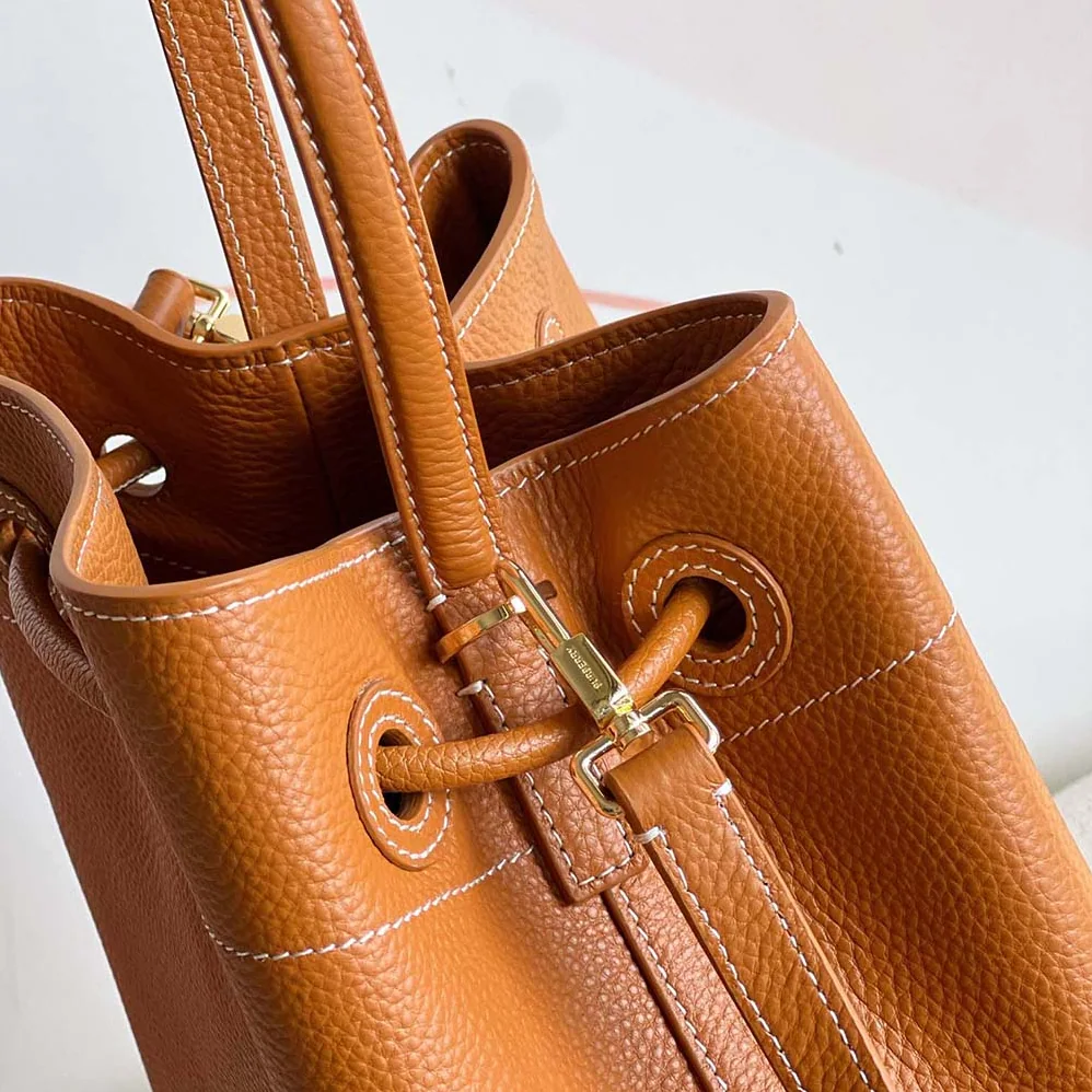 Burberry Grainy Leather Small TB Bucket Bag for Women in Brown Burberry Grainy Leather Small TB Bucket Bag for Women in Brown