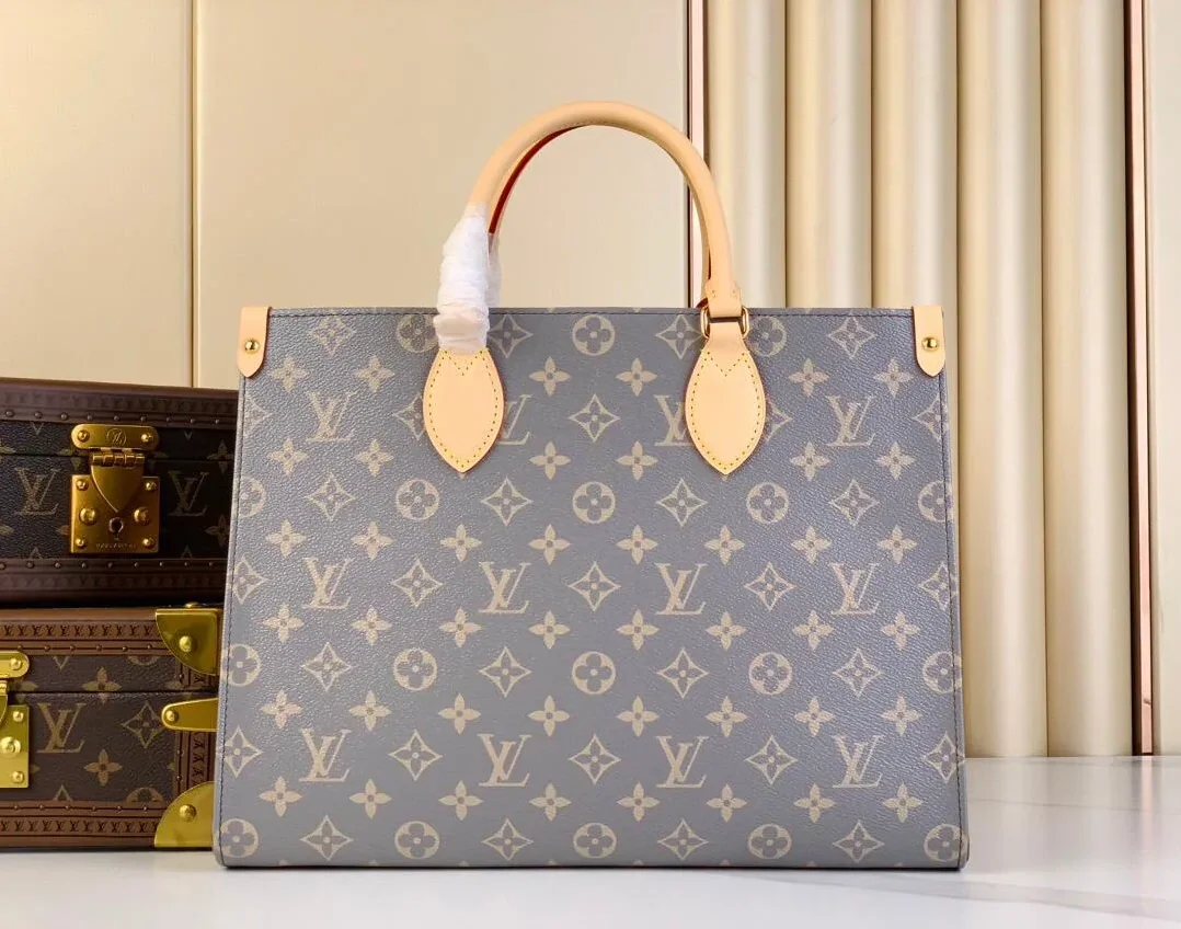 Louis Vuitton Onthego MM Tote Bag in Trianon Grey Gold Hardware
