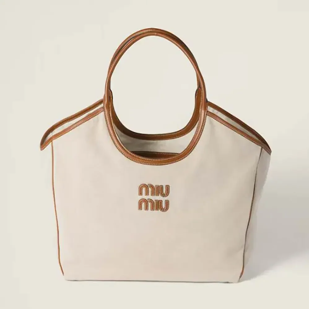 Miu Miu IVY Canvas and Leather Tote Bag for Women