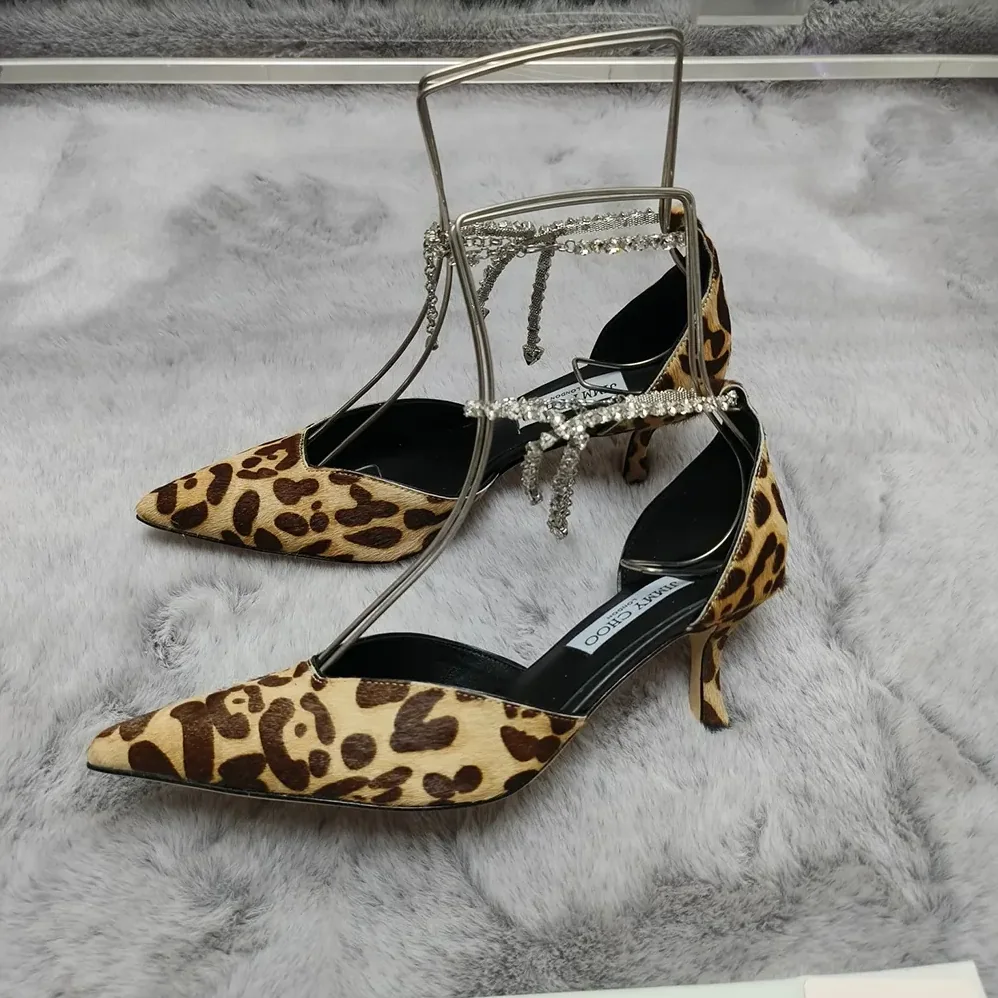 Jimmy Choo Stevie 50 Natural Leopard Print Pony Pumps for Women