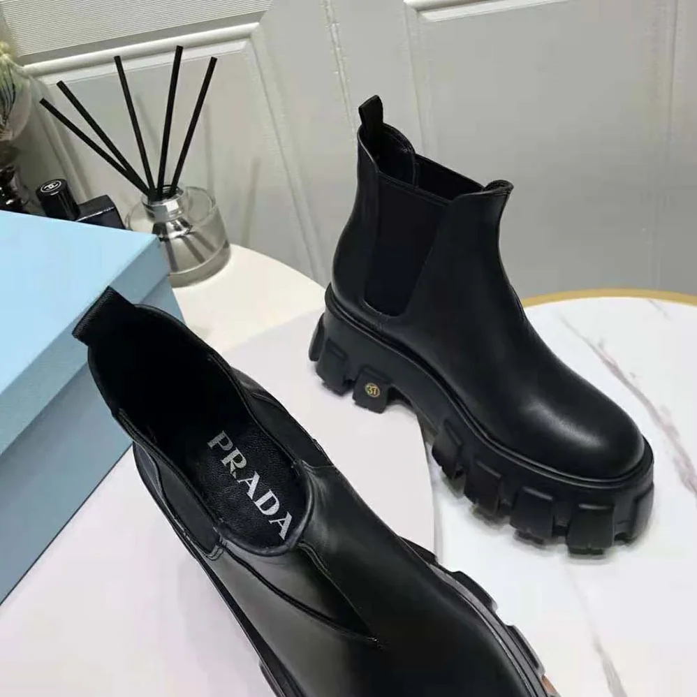 Prada Monolith Brushed Leather Booties for Women Prada Monolith Brushed Leather Booties for Women