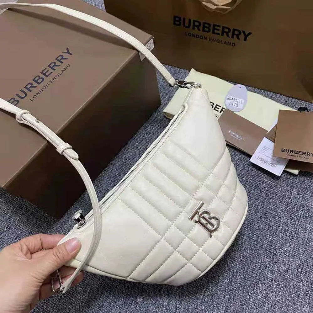 Burberry Small Quilted Lambskin Crescent Lola Bag for Women in White