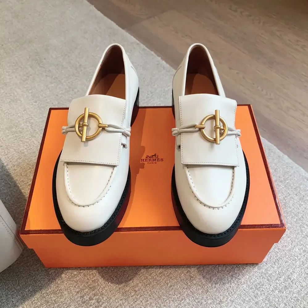 Hermes Impact Loafer in Calfskin Leather-White 241143Z for Women Hermes Impact Loafer in Calfskin Leather-White 241143Z for Women