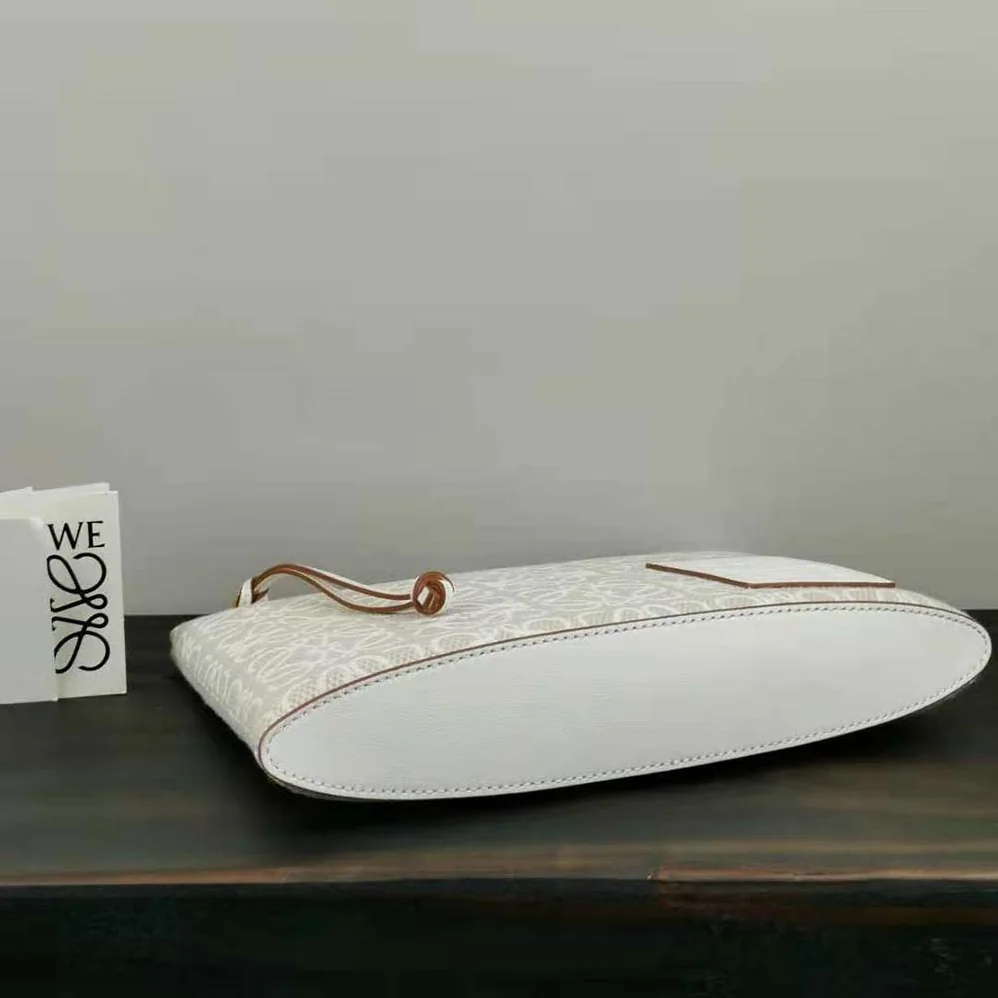 Loewe Oblong Anagram Pouch in Jacquard and Calfskin for Women in White Loewe Oblong Anagram Pouch in Jacquard and Calfskin for Women in White