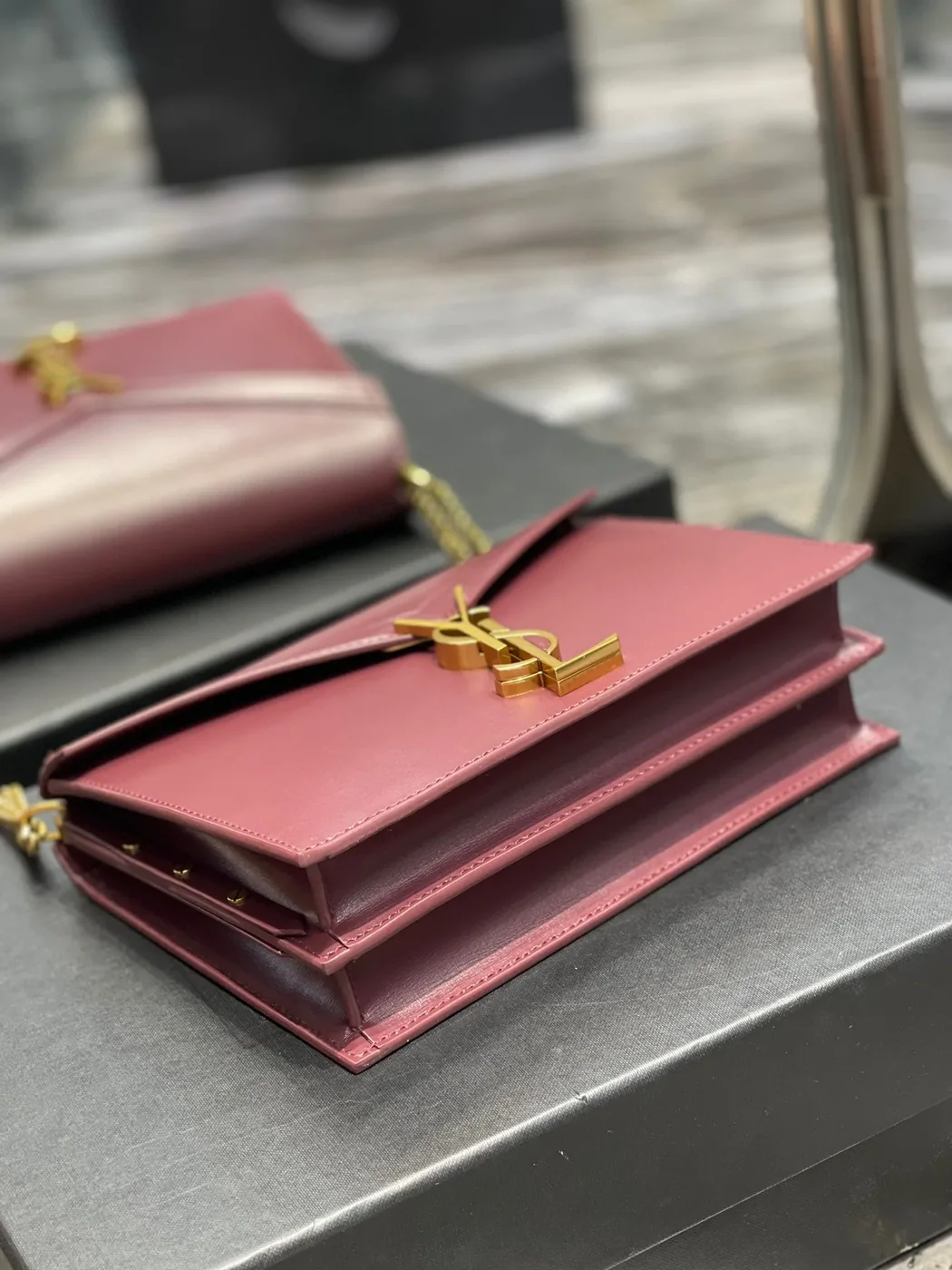 Saint Laurent Cassandra Medium Shoulder Bag in Burgundy Gold Hardware