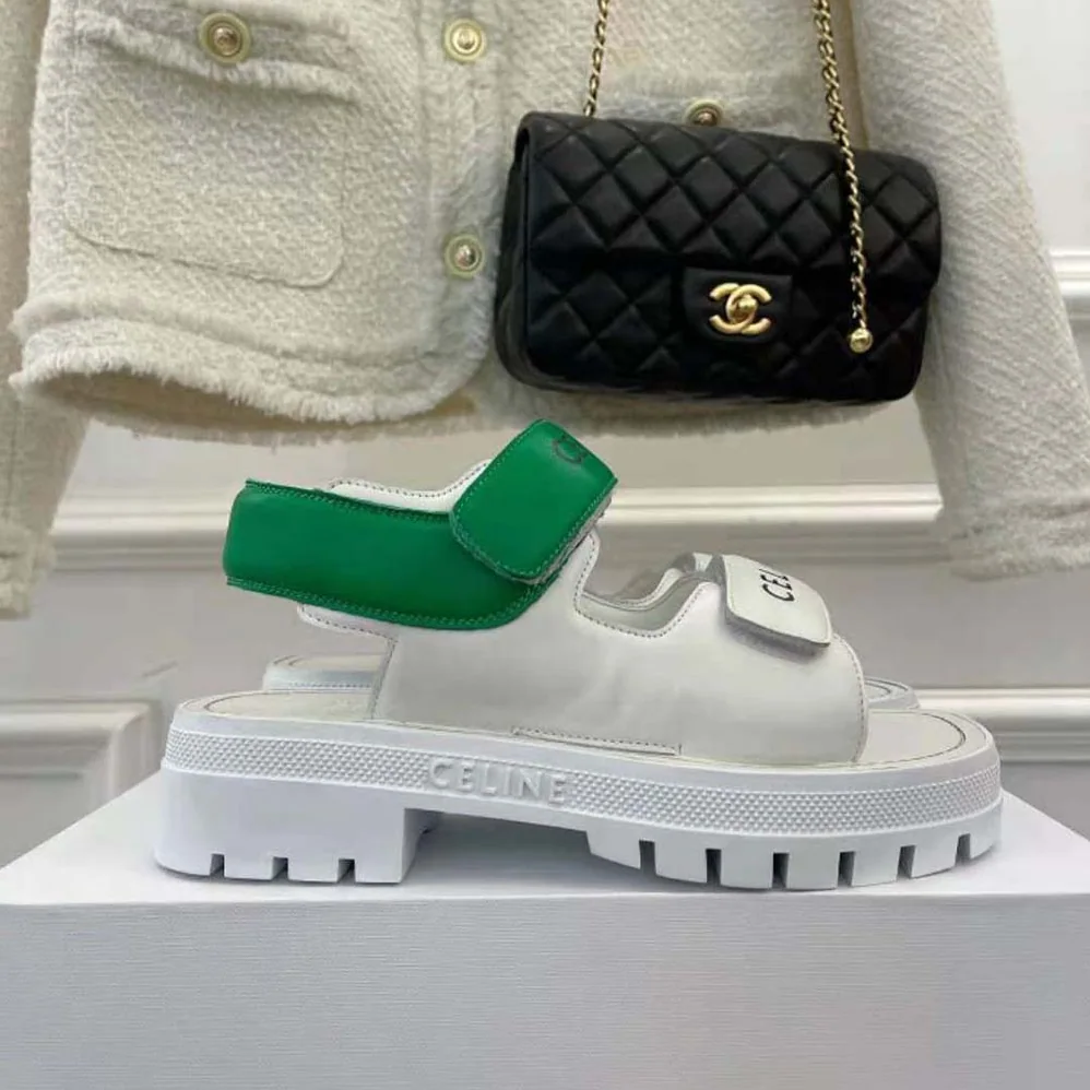 Celine Leo Scratch Sandal in Calfskin for Women in Green Celine Leo Scratch Sandal in Calfskin for Women in Green