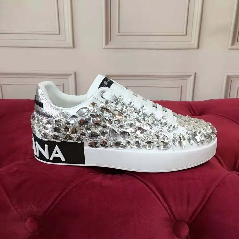 Dolce Gabbana D&G Calfskin Nappa Portofino Sneakers with All for Women in Over Embroidery Dolce Gabbana D&G Calfskin Nappa Portofino Sneakers with All for Women in Over Embroidery