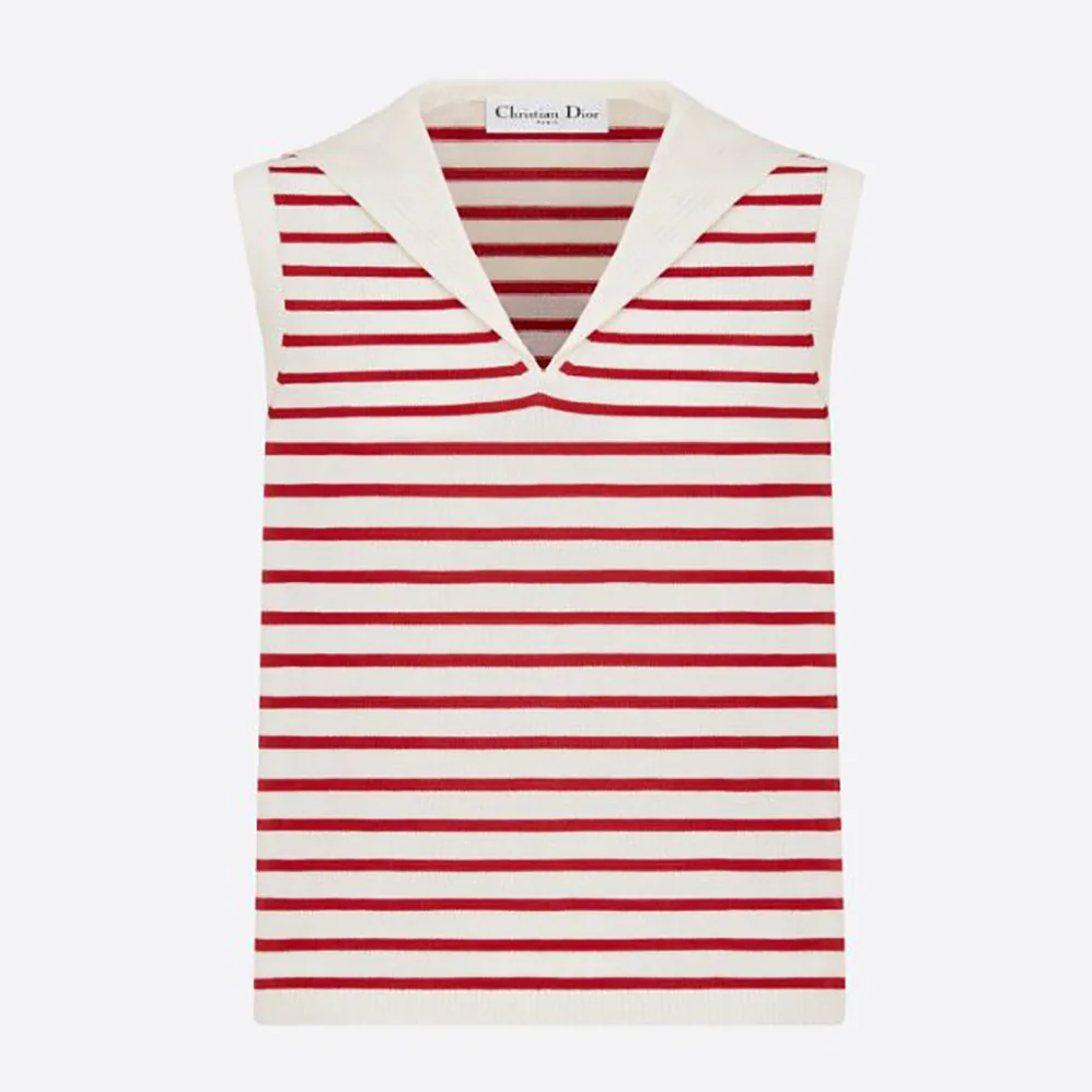 Dior Dioriviera Sleeveless Sweater Raspberry and White Dior Mariniere Silk and Cotton Knit for Women