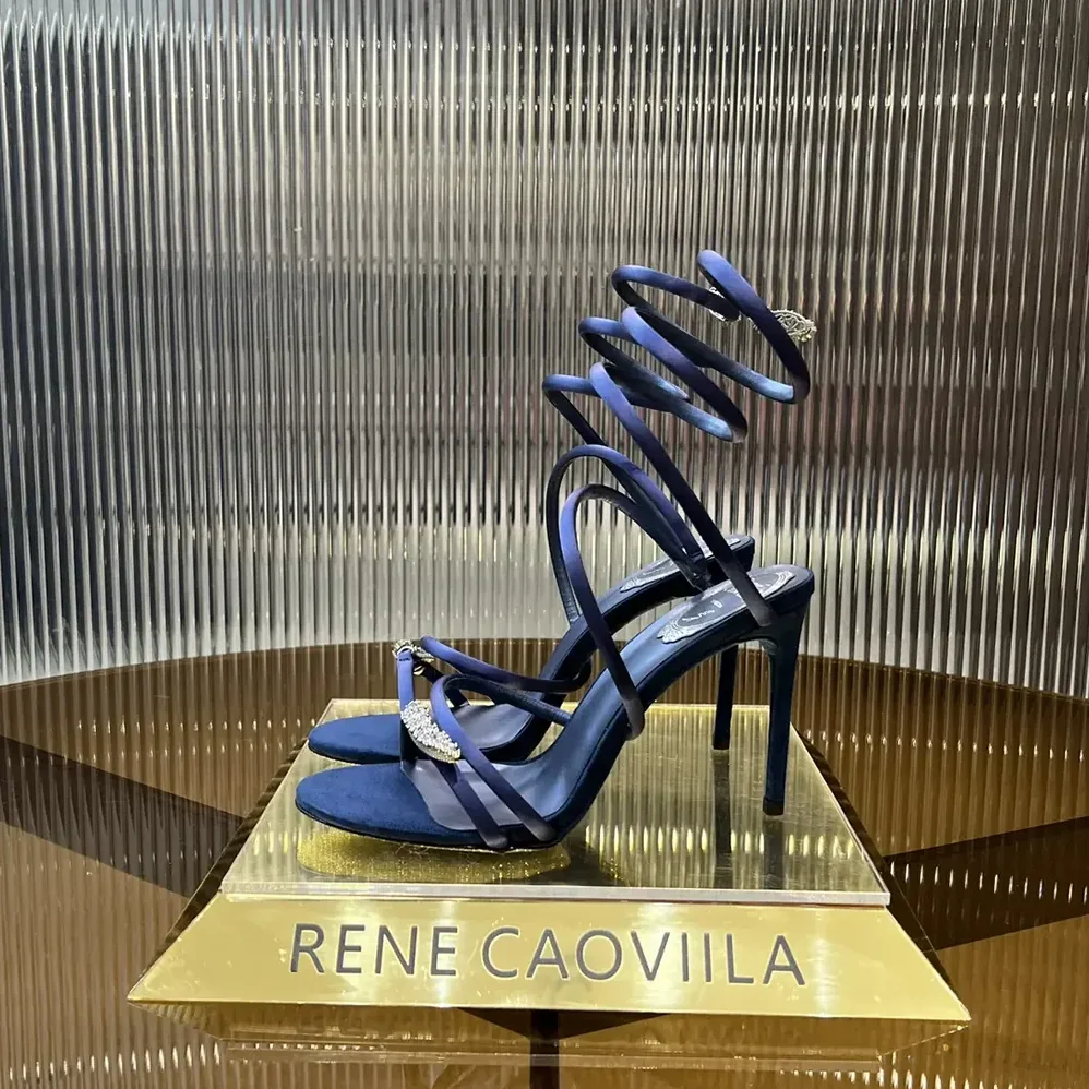 Rene Caovilla Serpente Midnight Blue Sandal with Crystals 105 for Women