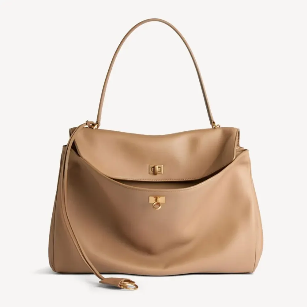 Balenciaga Rodeo Handbag Large In latte Smooth Calfskin Aged for Women in gold Hardware