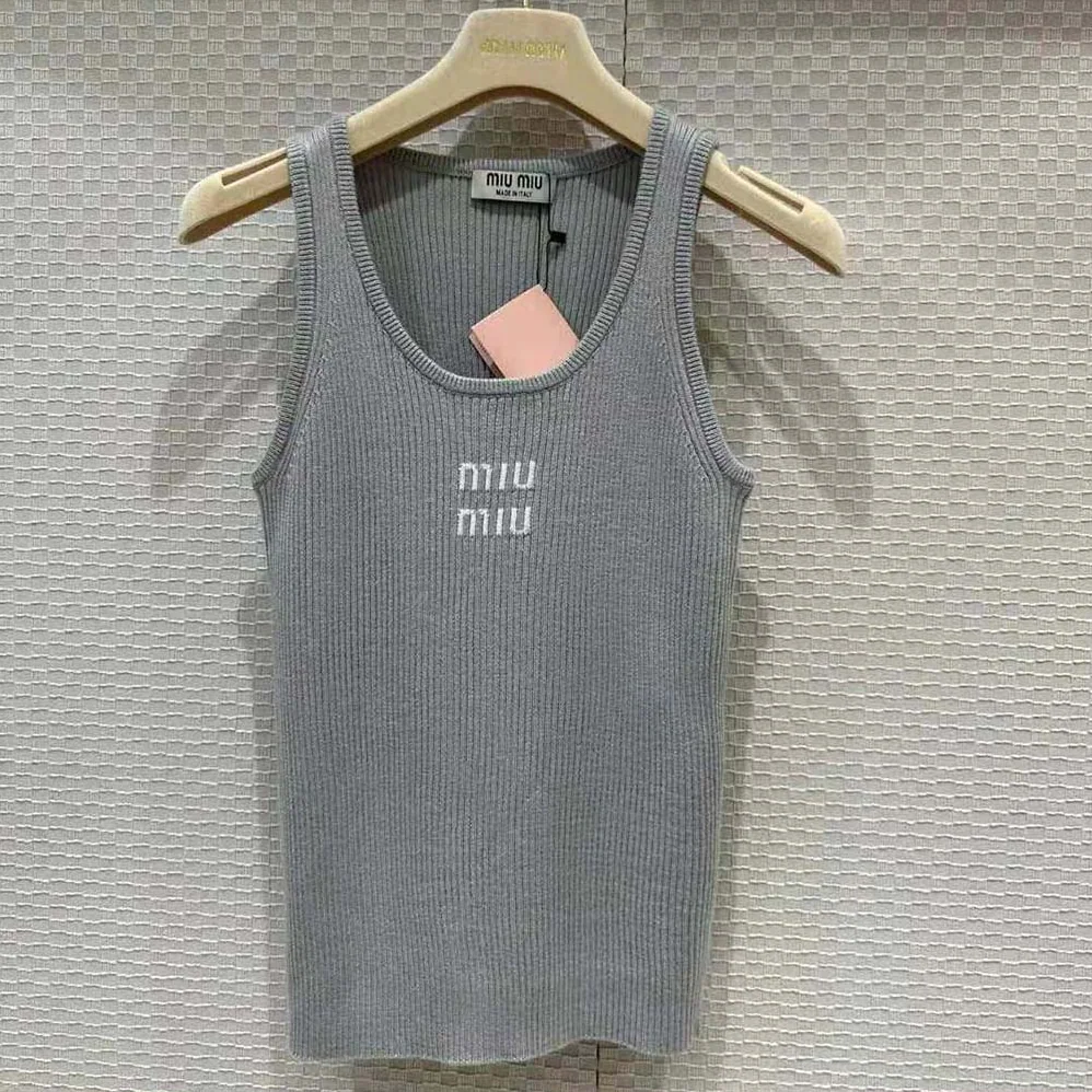 Miu Miu Cotton Knit Tank Top for Women in Silver