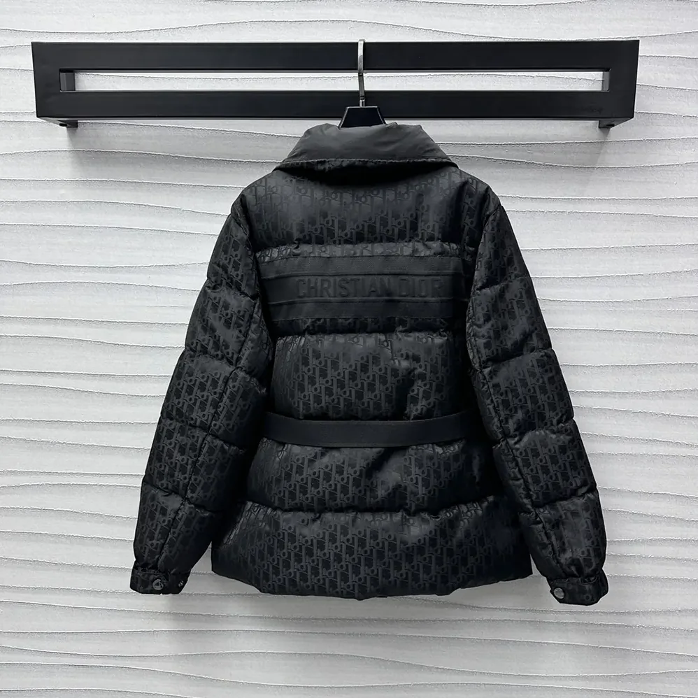 Dior DiorAlps Belted Puffer Jacket Black Quilted Technical Taffeta Jacquard for Women