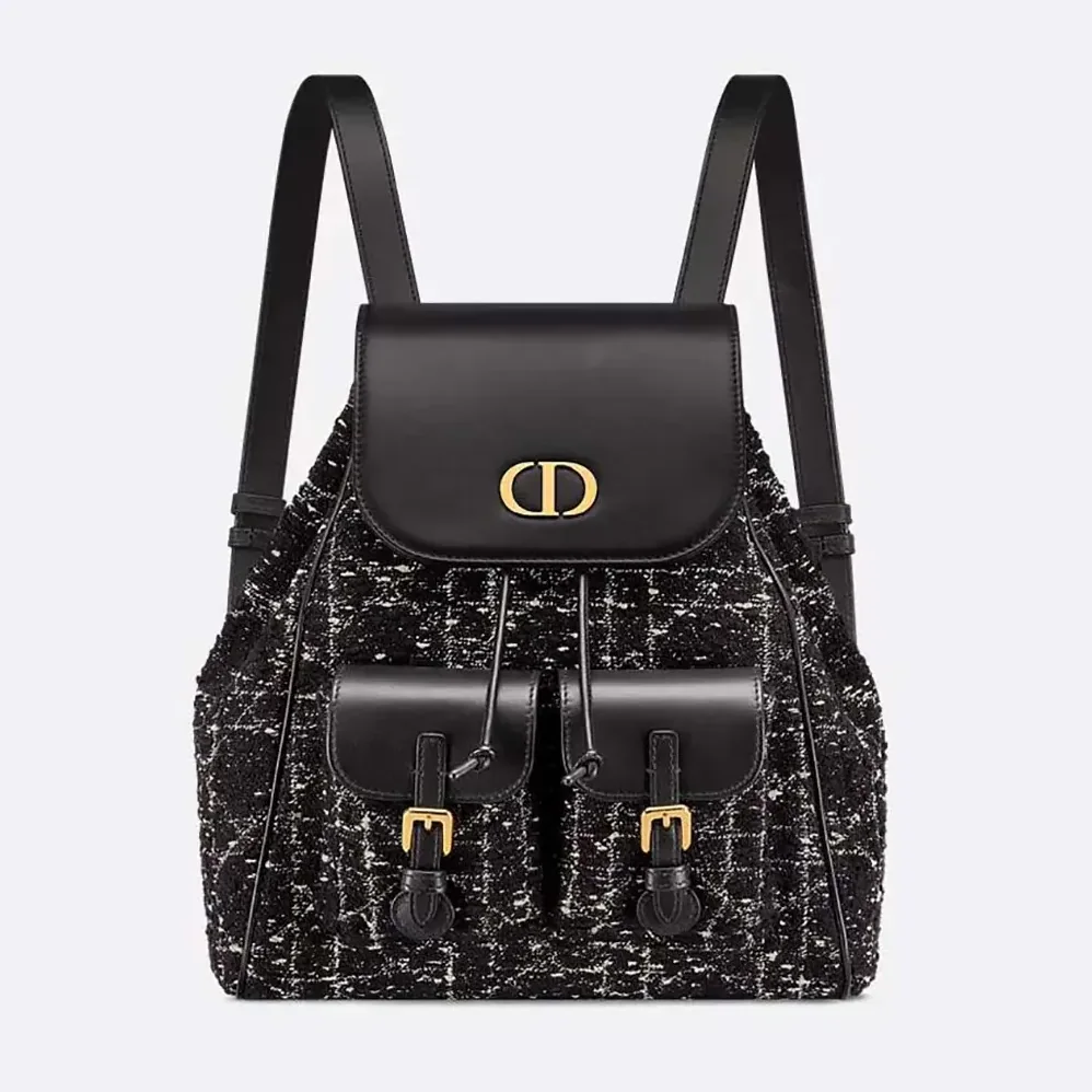 Dior Medium Dior Caro Backpack Black Tweed with White Cannage Motif for Women Dior Medium Dior Caro Backpack Black Tweed with White Cannage Motif for Women
