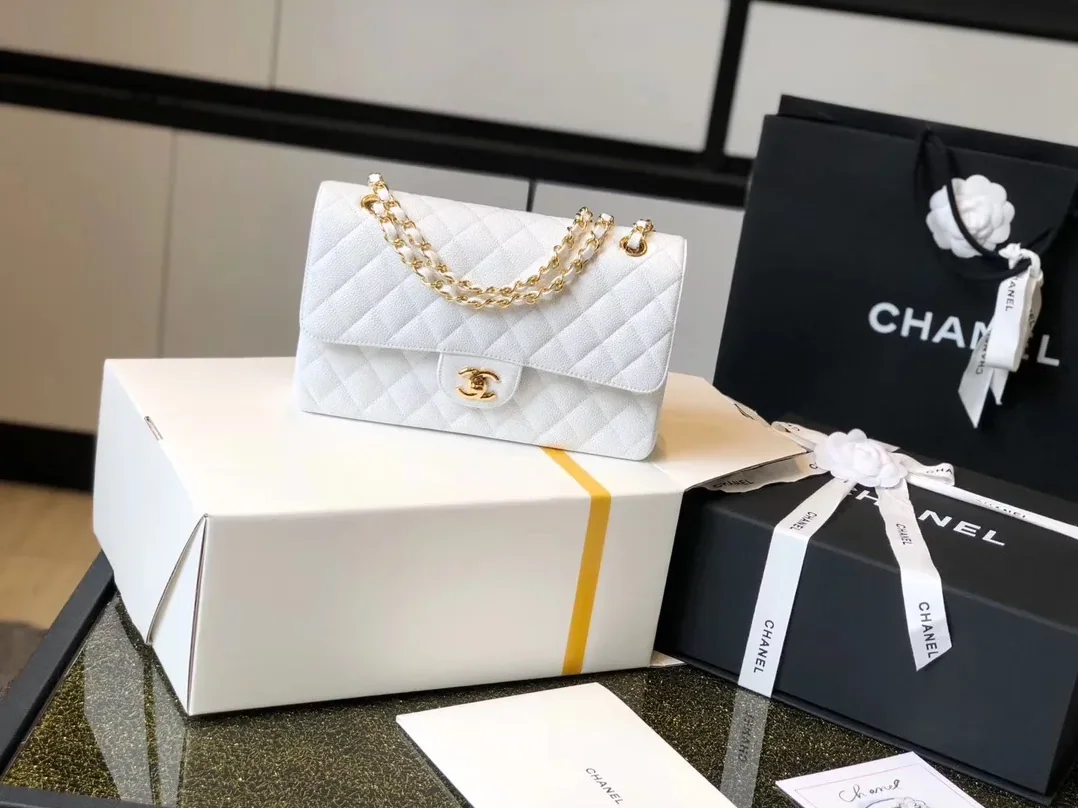 Chanel Classic Double Flap Bag Medium Crossbody in White Golden Hardware Chanel Classic Double Flap Bag Medium Crossbody in White Golden Hardware