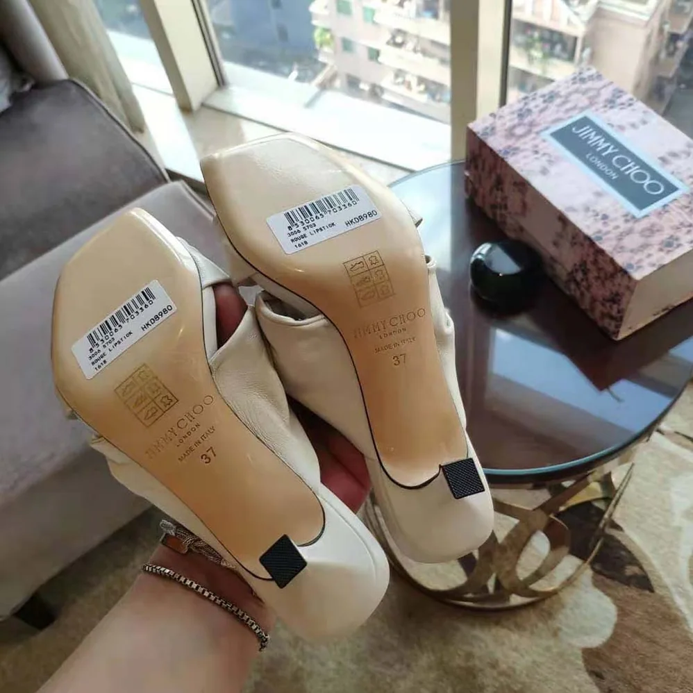 Jimmy Choo Avenue 50 Latte Nappa Leather Mules for Women in White Jimmy Choo Avenue 50 Latte Nappa Leather Mules for Women in White