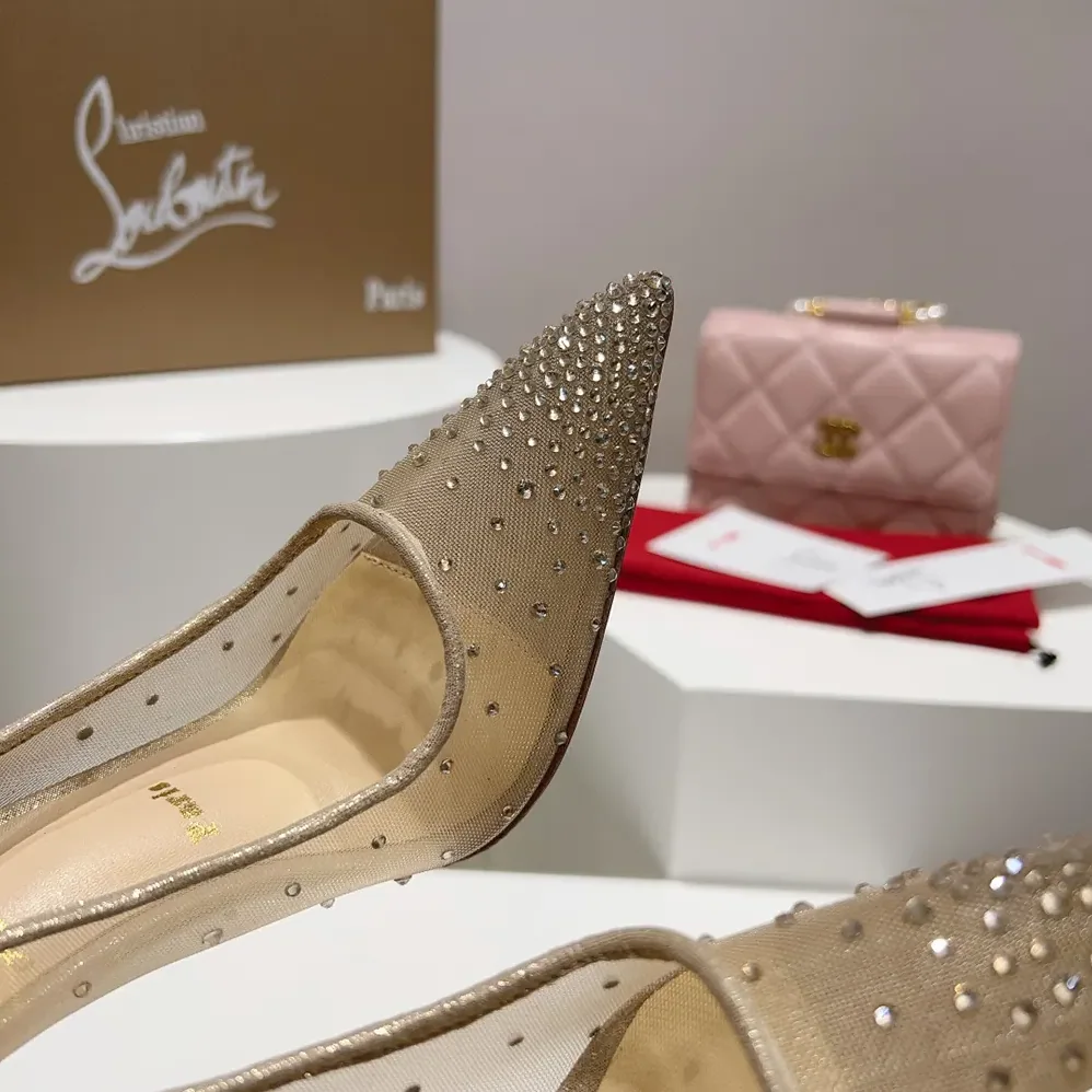 Christian Louboutin Follies Strass 100 mm Pumps Net Suede Calf and Strass for Women in Beige Christian Louboutin Follies Strass 100 mm Pumps Net Suede Calf and Strass for Women in Beige