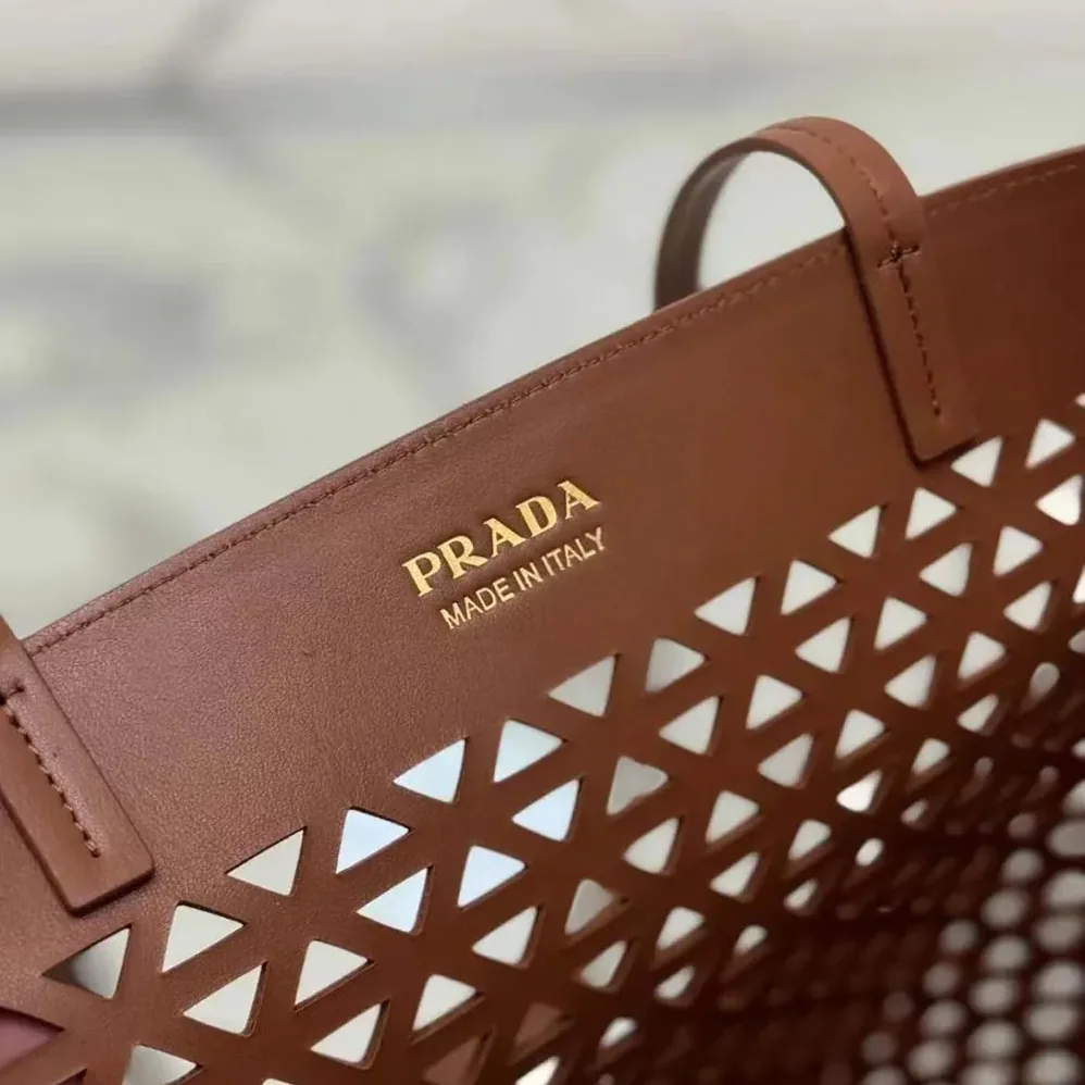 Prada Large Perforated Leather Tote Bag for Women