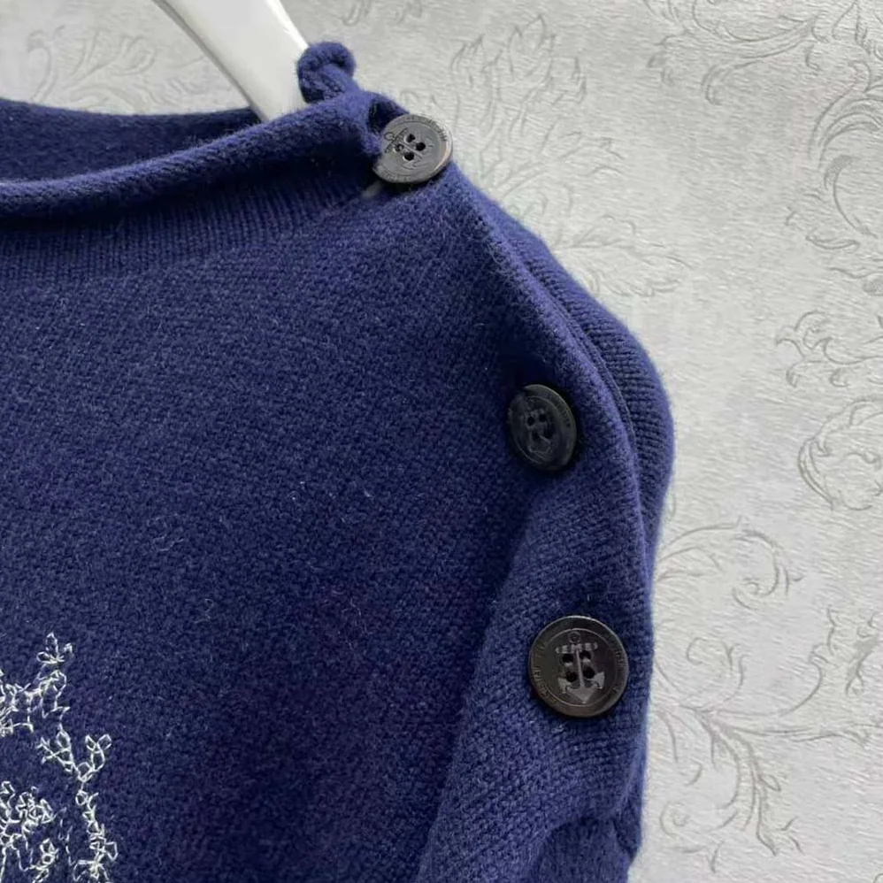 Dior Embroidered Sweater Navy Blue Cashmere Knit for Women Dior Embroidered Sweater Navy Blue Cashmere Knit for Women