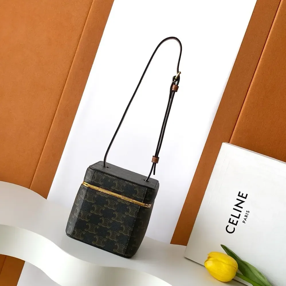 Celine Small Triomphe Frame In Triomphe Canvas And Natural Calfskin for Women