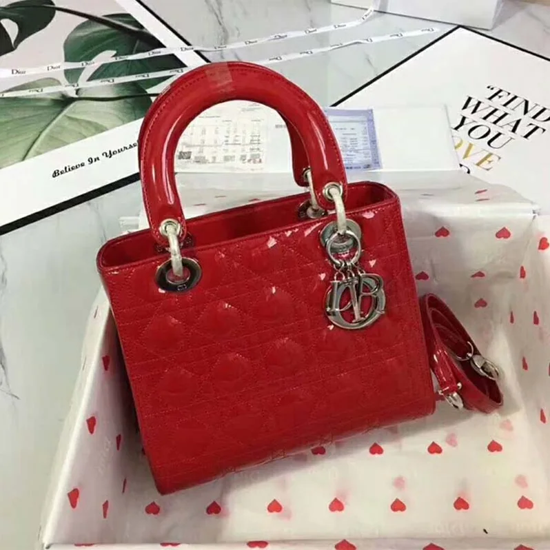 Dior Lady Dior Bag in Bright Patent Calfskin in Red