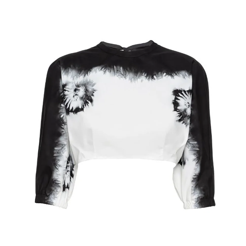 Prada Printed Poplin Crop Top for Women in White Prada Printed Poplin Crop Top for Women in White