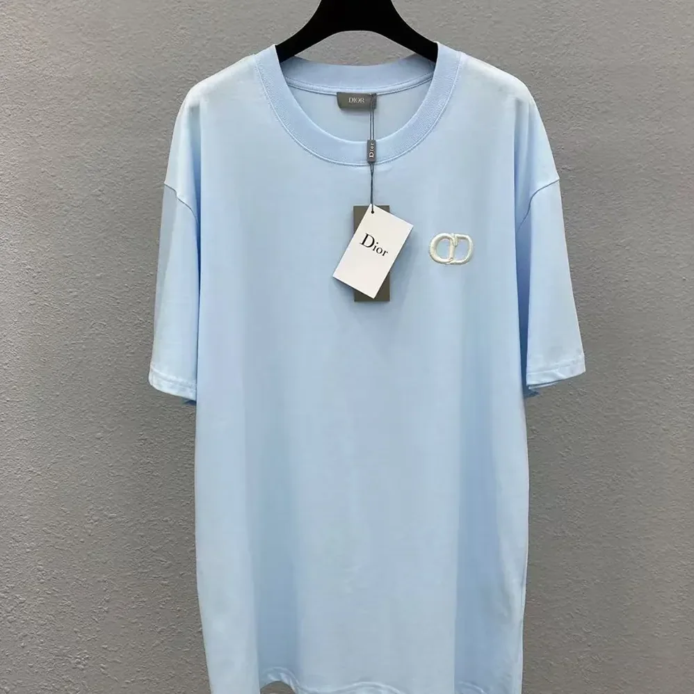 Dior CD Icon T-Shirt Relaxed Fit Blue Cotton Jersey for Men Dior CD Icon T-Shirt Relaxed Fit Blue Cotton Jersey for Men