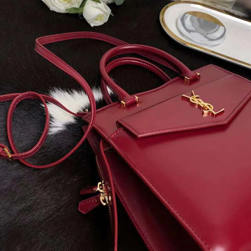 Saint Laurent YSL Uptown Small Tote Shiny Smooth for Women in Red