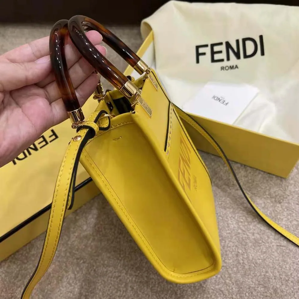 Fendi Mini Sunshine Shopper Leather Mini-Bag for Women in Yellow